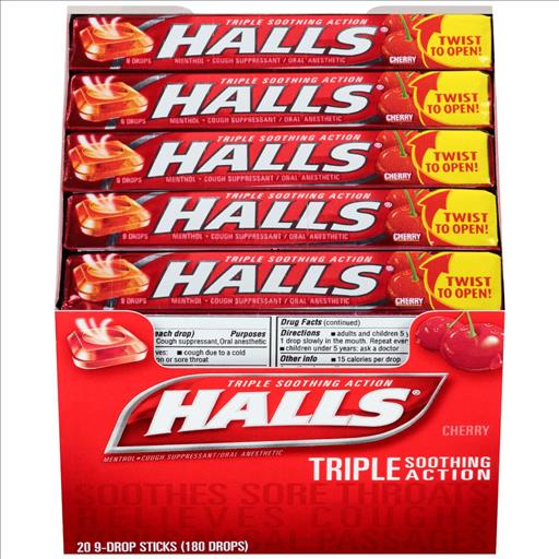 180 Cough Drops – Halls (20 Packs of 9)-Cherry-312546050792-Reval Distributor