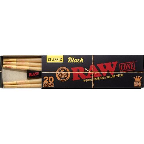 Raw Black Classic Cones King Size 109mm/26mm 20pk 12ct display
