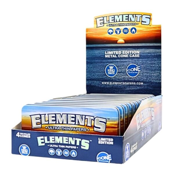Elements King Size Cone Tin 4pk 12ct Display