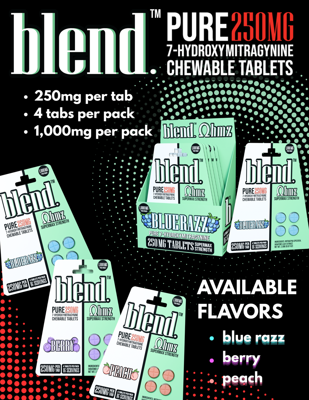 Blend Pure 7-Hydroxymitragynine Chewable Tablets 250mg 4CT-5PK