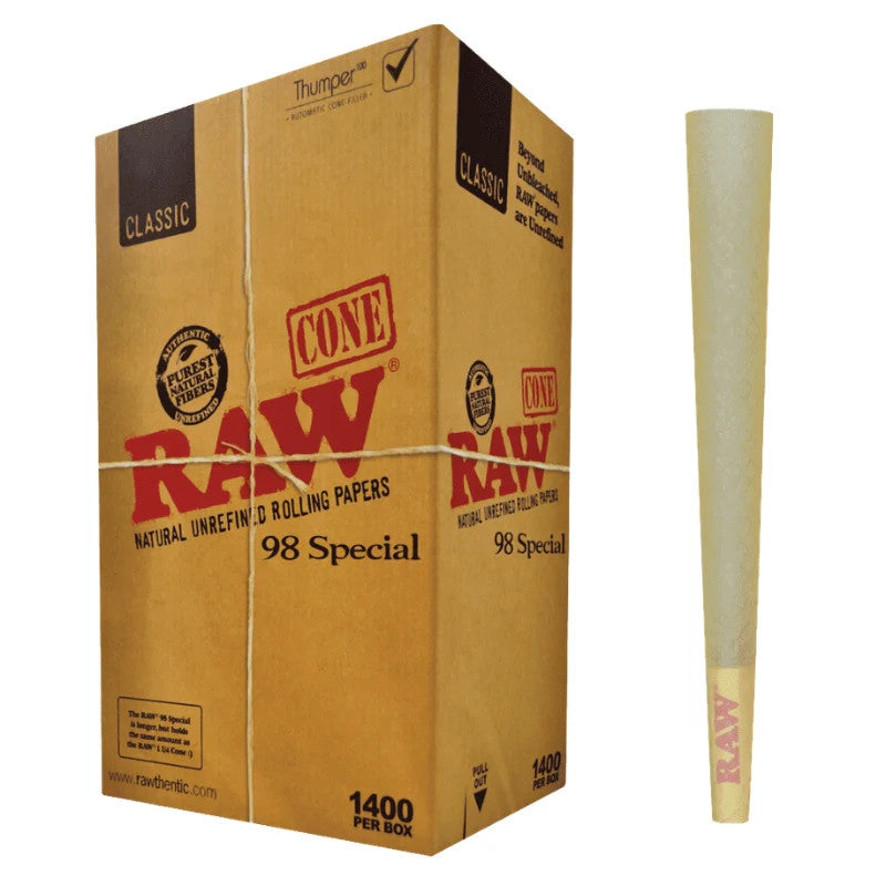 Raw Classic Unrefined Cones Special 98mm/20mm 1400 count Bulk Box