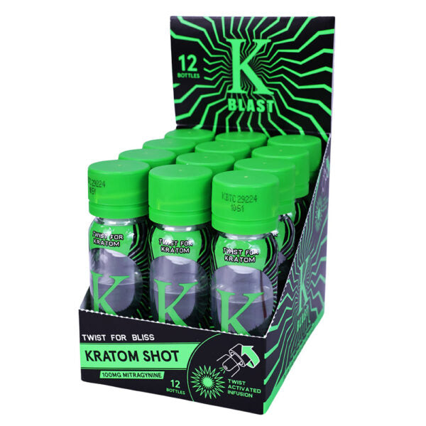 K Blast Kratom Extract Shots 100mg 12ct Display