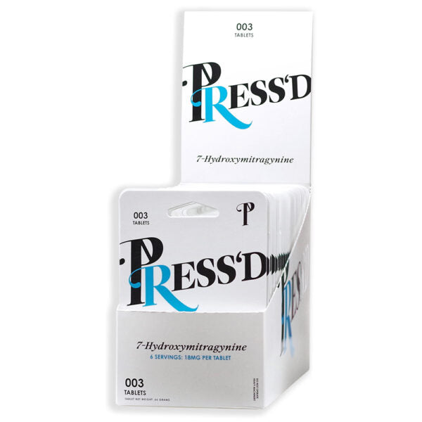 Press’d Kratom Tablets 18mg Blue 7 Hydroxymitragynine 3pk*25ct Display | 75 total tablet