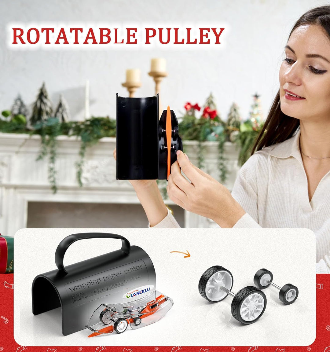 Wrapping Paper Cutter with 3 Replace Blade, Gift Wrap Cutter with Easy-Grip Handle for Rolls Paper, Easy Cut for Christmas Gifts, Holiday Wrapping, and Craft Projects, Portable Design for Home Use