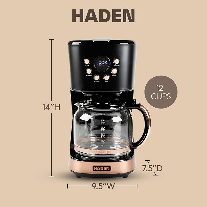 Haden 12 cup Drip Coffee Maker Black and copper color