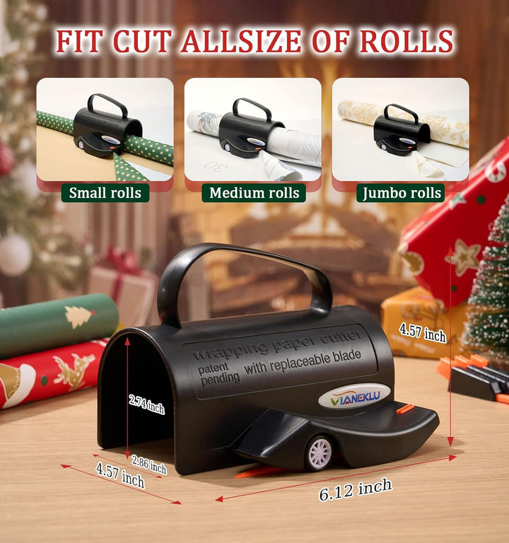 Wrapping Paper Cutter with 3 Replace Blade, Gift Wrap Cutter with Easy-Grip Handle for Rolls Paper, Easy Cut for Christmas Gifts, Holiday Wrapping, and Craft Projects, Portable Design for Home Use