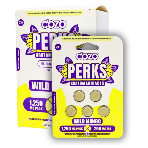 Dozo Perks Kratom Extract Tablets 1250mg 5pk 10ct Display