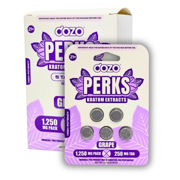 Dozo Perks Kratom Extract Tablets 1250mg 5pk 10ct Display