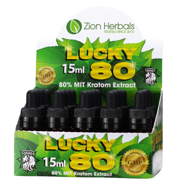 Zion Herbals Kratom Extract Shot 15ml 53mg Lucky 80 20ct Display