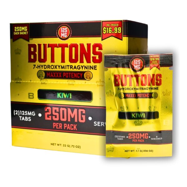 Buttons 7OH Kratom Extract Tablets 250mg 2pk 20ct Display