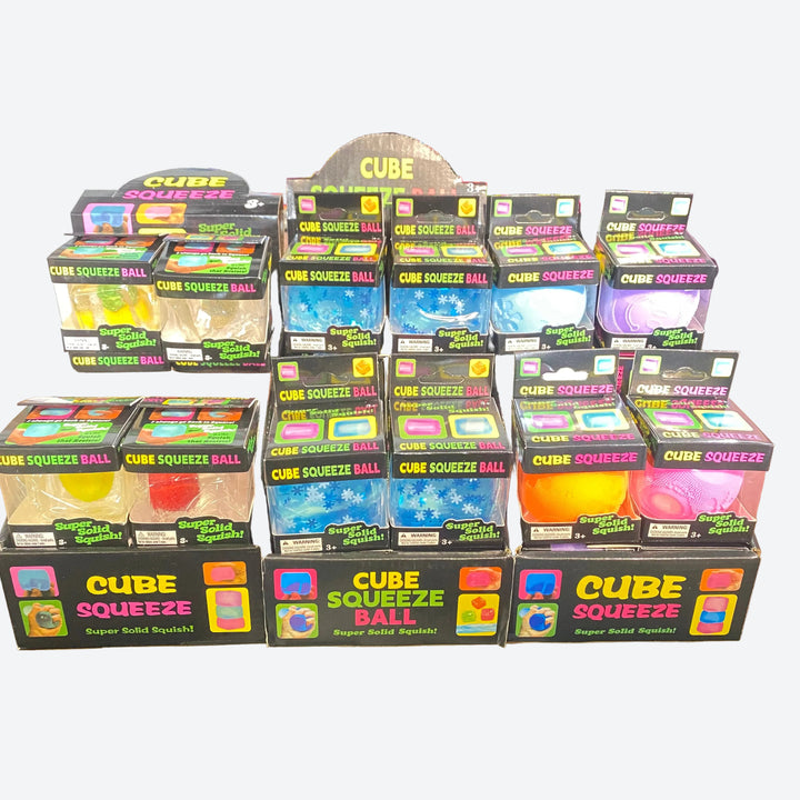 Cube Squeeze Ball Super Solid Squish | 12 Piece with Display