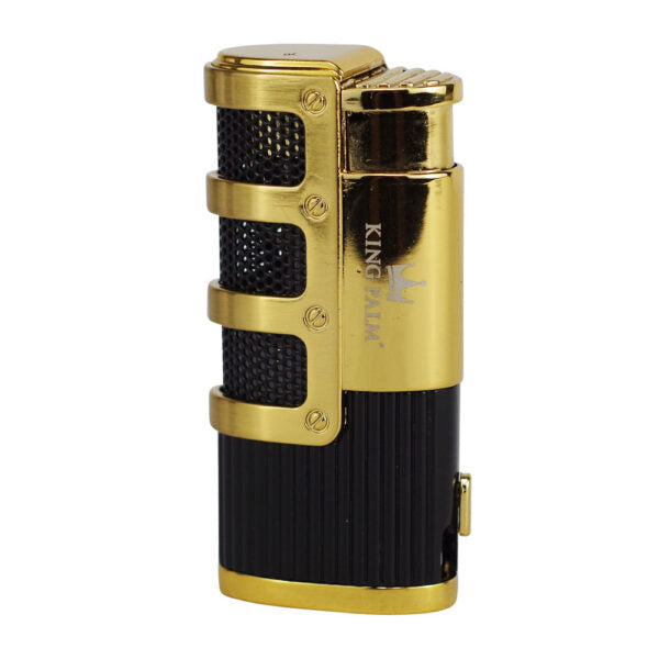 A King Bala lighter with a polished gold-tone finish and black ribbed accents, shown on a plain white background.