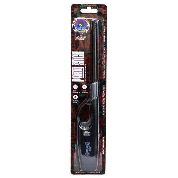 A black and gray fishing rod in its original blister packaging, featuring a red and black patterned backing card with 'Pogo Tech' branding.