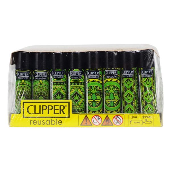 A pack of eight reusable Clipper Drip Plush markers in a clear plastic case with a yellow front label. The markers have black barrels and bright green and black tropical patterns.