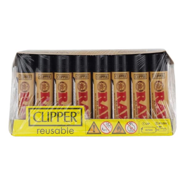A pack of eight reusable Clipper rolling tubes in a clear plastic blister pack with a yellow front label. The tubes are black with tan labels featuring the red 'RAZOR' logo, and the front displays 'CLIPPER reusable' on a white background.