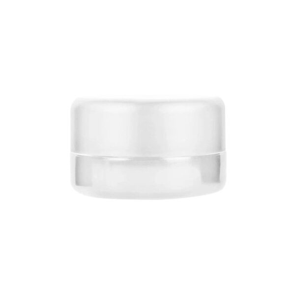 A small, round, clear plastic cosmetic jar with a matching clear screw-on lid, shown against a solid white background.