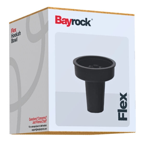 Bayrock Flex Hookah Bowl retail packaging box, showing a black plastic hookah bowl on the front panel.