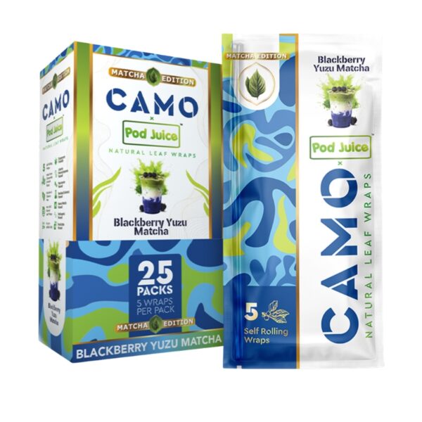 Camo x Pod Juice Matcha Natural Leaf Wraps 5pk 25ct Display (BLACKBERRY YUZU MATCHA)