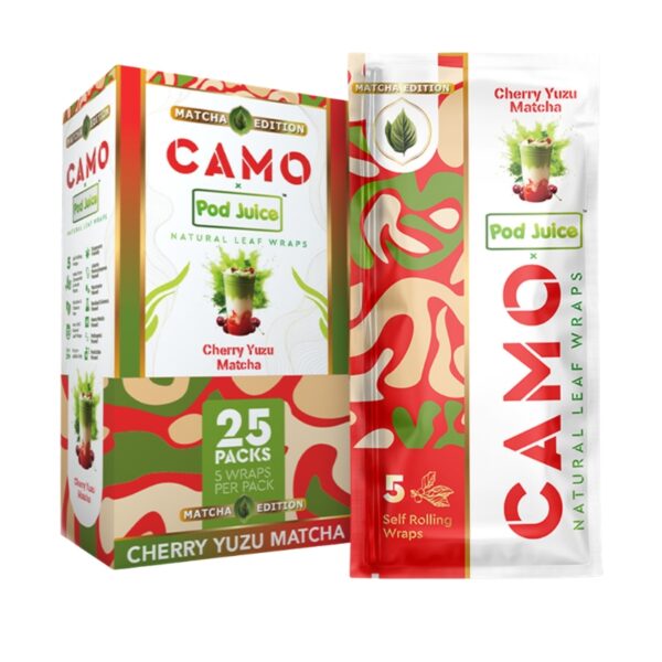 Camo x Pod Juice Matcha Natural Leaf Wraps 5pk 25ct Display (CHERRY YUZU MATCHA)