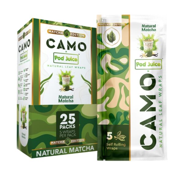 Camo x Pod Juice Matcha Natural Leaf Wraps 5pk 25ct Display (NATURAL MATCHA)