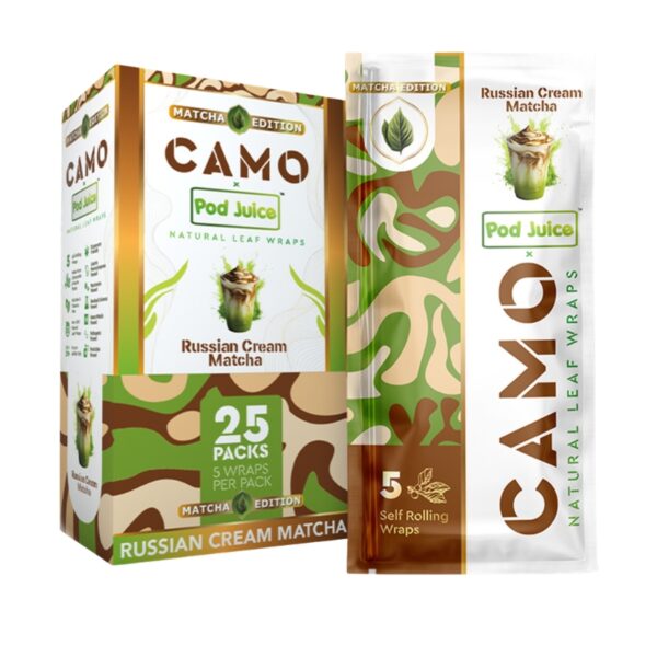 Camo x Pod Juice Matcha Natural Leaf Wraps 5pk 25ct Display (RUSSIAN CREAM MATCHA)
