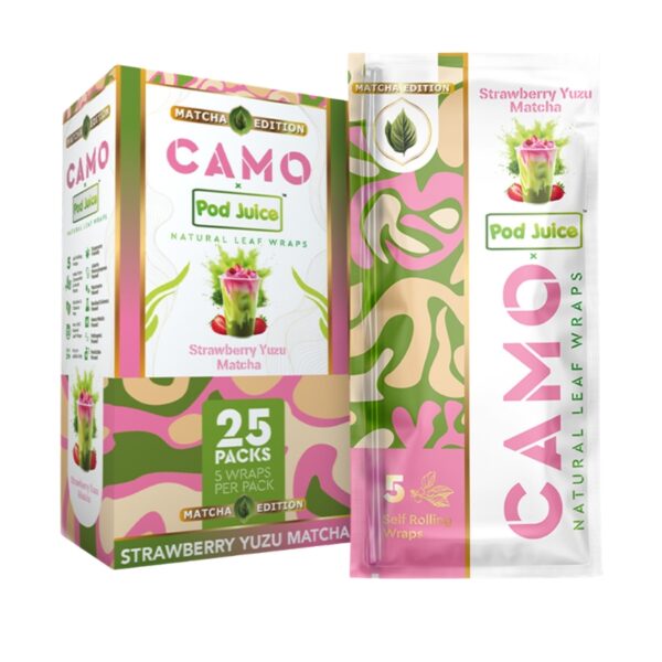 Camo x Pod Juice Matcha Natural Leaf Wraps 5pk 25ct Display (STRAWBERRY YUZU MATCHA)