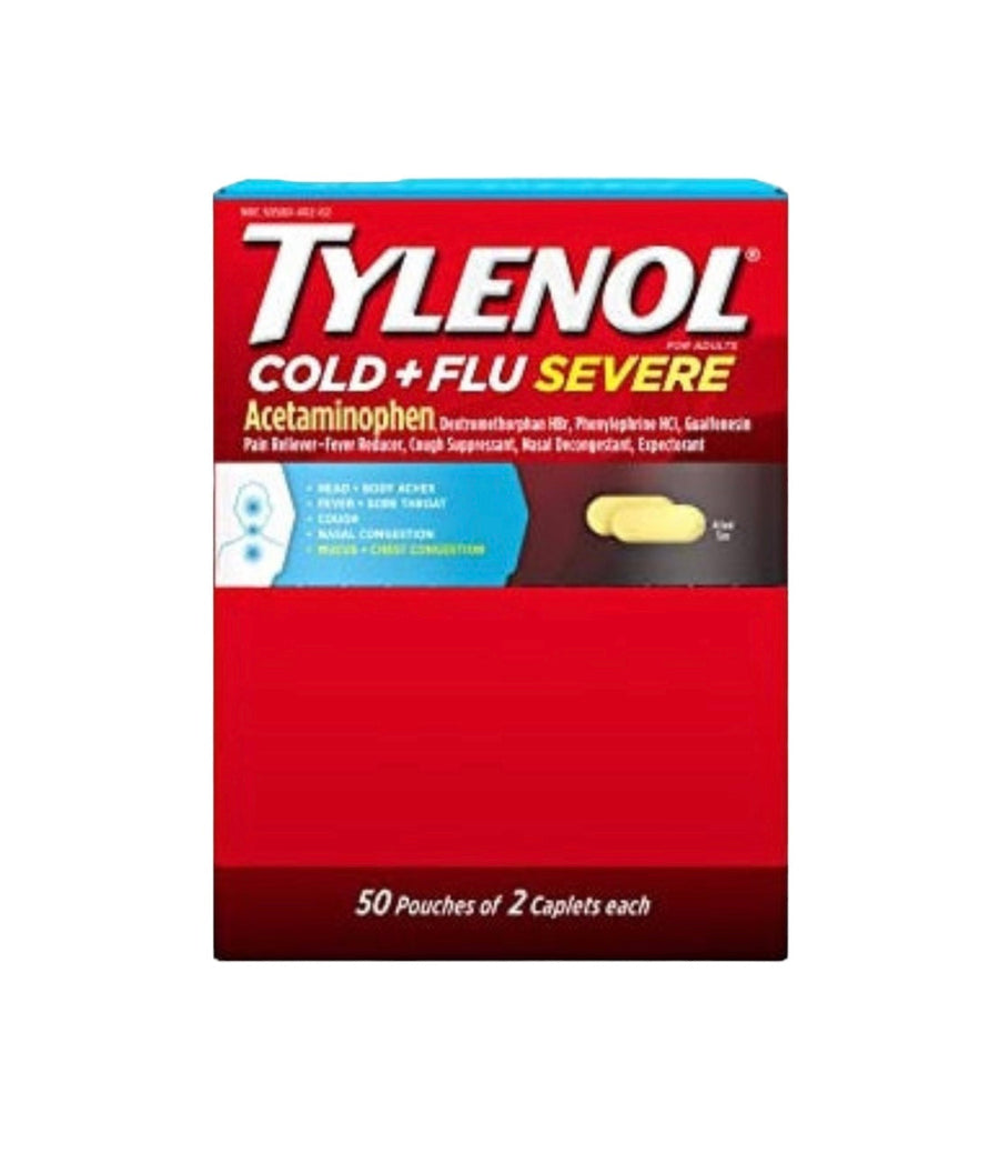 Cold & Flu Relief Tylenol Severe | 2-Caplet Sachets-50 Pouches of 2-300450270504-Reval Distributor