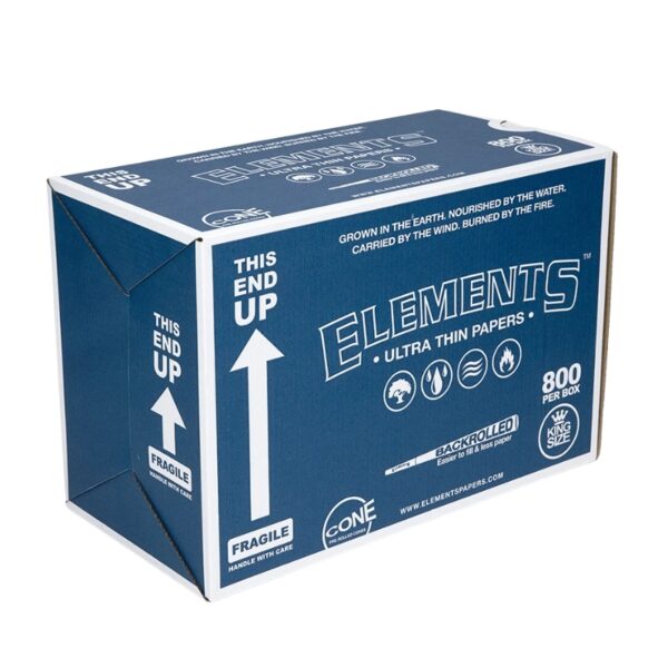 Elements King Size Ultra Thin Backrolled Cones 800ct Bulk Box.