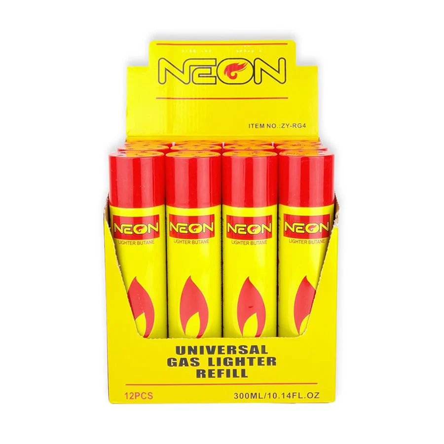 Lighter Refill – Neon Butane Canisters-Original | 10.14oz-Full Box of 12 Bottles-10855553008143-Reval Distributor
