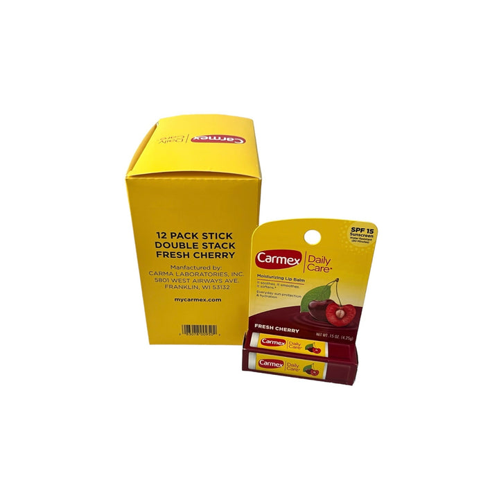 Lip Balm – Carmex, 12 Count Display Box-Cherry Stick Cards 12ct 0.15OZ-083078009502-Reval Distributor