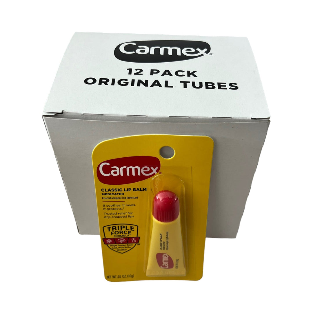 Lip Balm – Carmex, 12 Count Display Box-Original Tube Cards 12ct 0.35OZ-083078123147-Reval Distributor