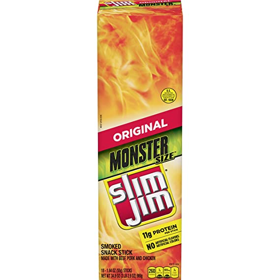 Meat Snack Stick Slim Jim Original Monster | 18 Count-Reval Distributor