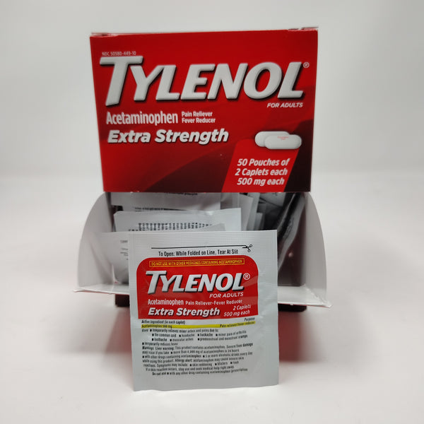 Pain Relief Tylenol Extra Strength | 2-Caplet Packs – 50 Count with Display