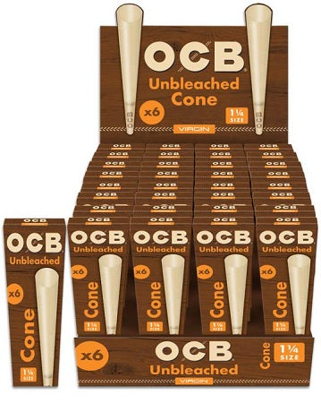 Pre-rolled Organic Cones (OCB BRAND)-Unbleached Virgin Cone 1 1/4 | 32 packs of 6 | 192 Total Cones-077170120128, 077170120135, 10077170120132-Reval Distributor