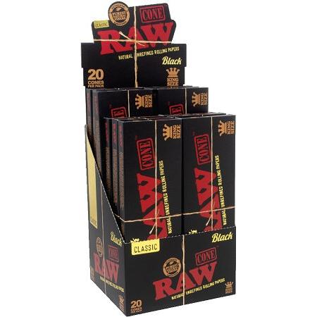 Raw Black Classic Cones King Size 109mm/26mm 20pk 12ct display