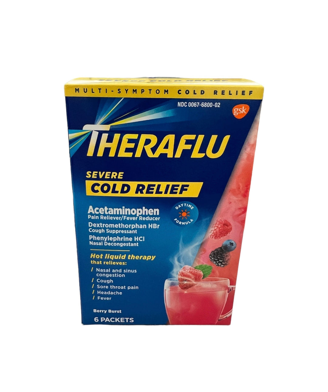 Theraflu Packets | 6-Count Box-Severe Cold Relief | Daytime | Berry Burst-300677917060-Reval Distributor