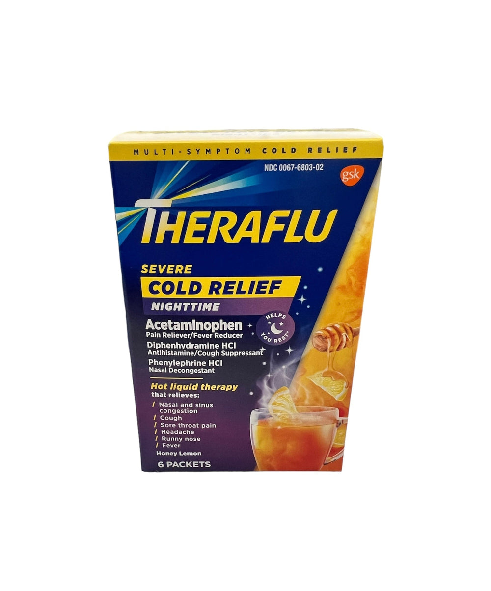 Theraflu Packets | 6-Count Box-Severe Cold Relief | Nighttime | Honey Lemon-300677918067-Reval Distributor