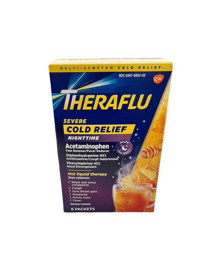 Theraflu Packets | 6-Count Box-Severe Cold Relief | Nighttime | Honey Lemon-300677918067-Reval Distributor