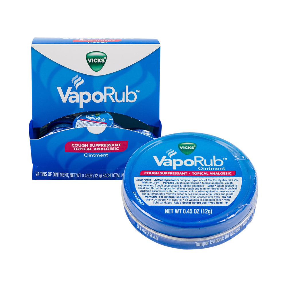 Topical Rub – Vicks VapoRub-Tin | .45oz | Dispenser Box | 24 Pack-20323900048380-Reval Distributor