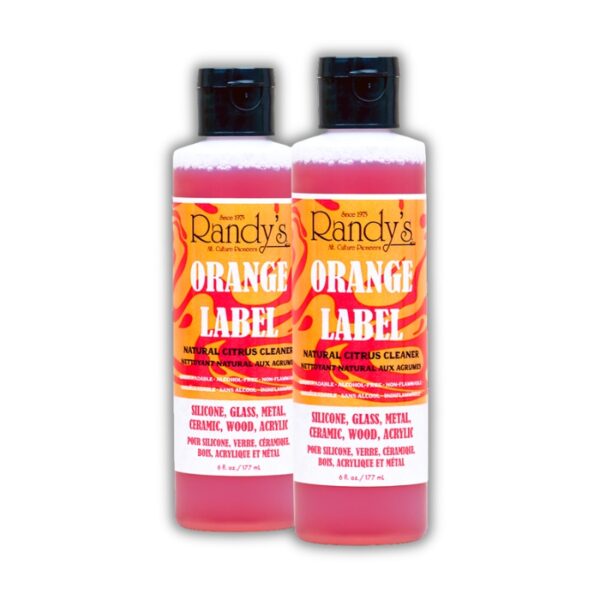 Two bottles of Randy's Natural Orange Label All-Citrus Cleaner standing side by side on a white background.
