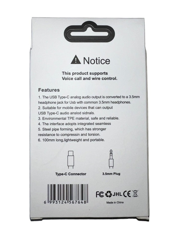 Type-C to 3.5 AUX Audio White Adapter Cable 12-Pack-Reval Distributor