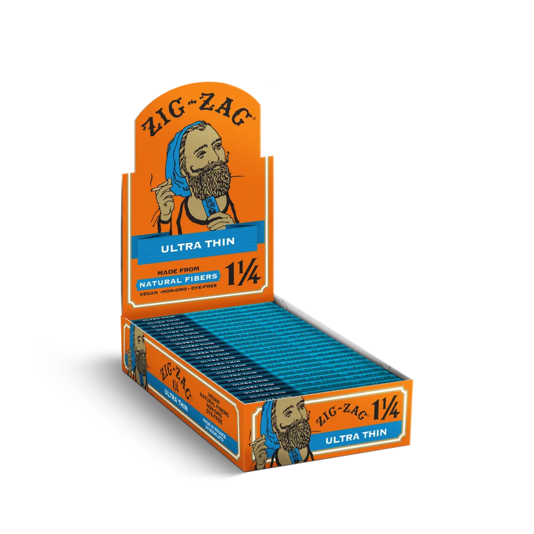 Box of Zig-Zag ultra thin rolling paper on a white background