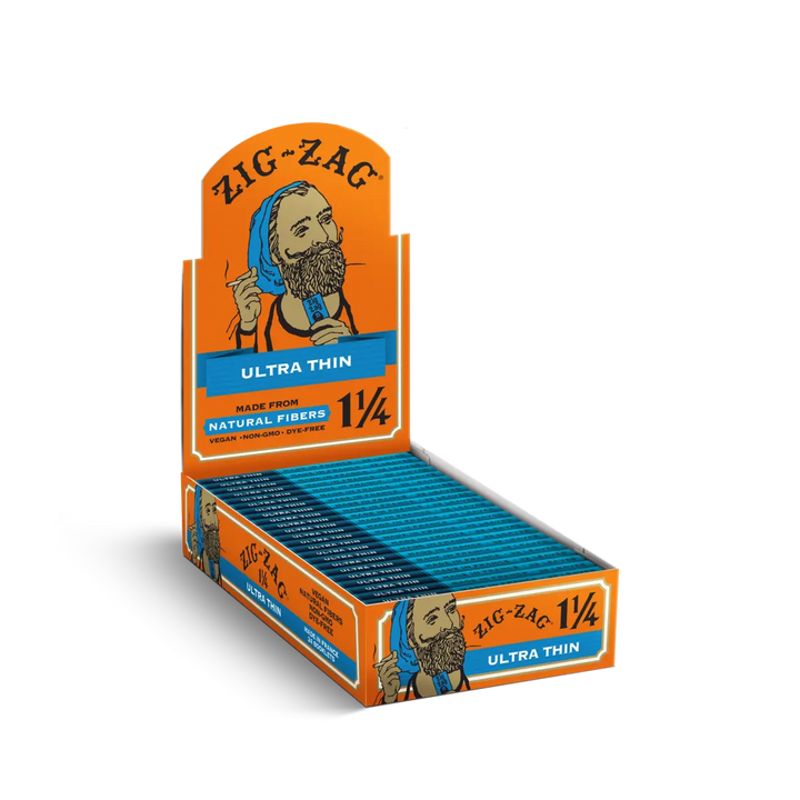 Box of Zig-Zag ultra thin rolling paper on a white background