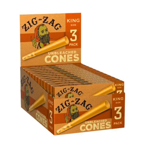 Zig Zag Cones King Size 3pk 24ct Display | Unbleached 