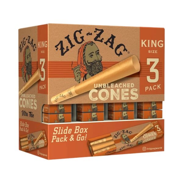 Zig Zag Cones King Size 3pk 36ct Display | Unbleached