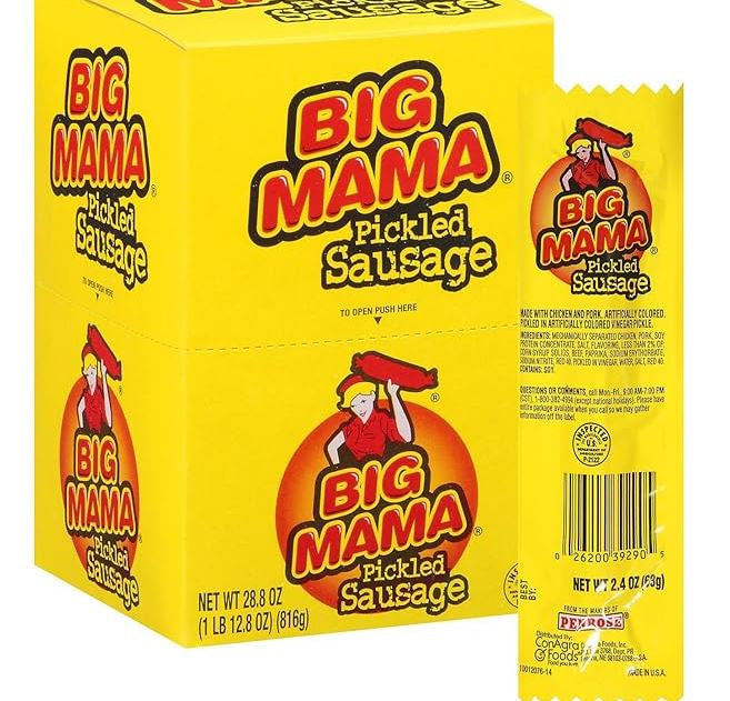 BIG MAMA PICKLED SAUSAGE BOX 2.4OZ