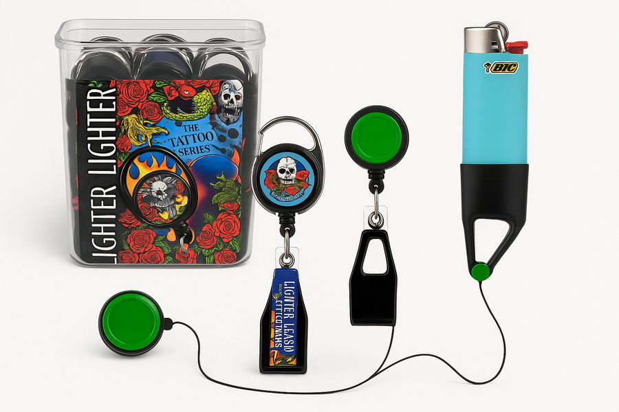 Combined lighter and leash products