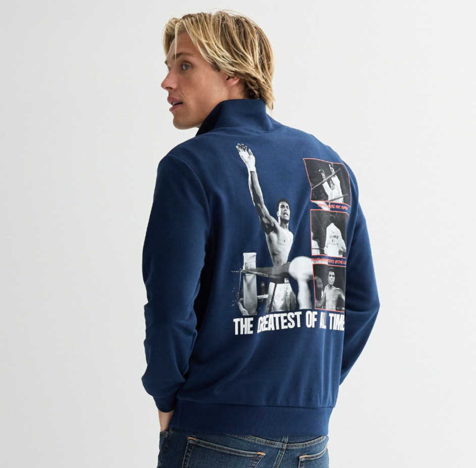 Men's Muhammad Ali Graphic Quarter-Zip Jacket Licensed Character | size large