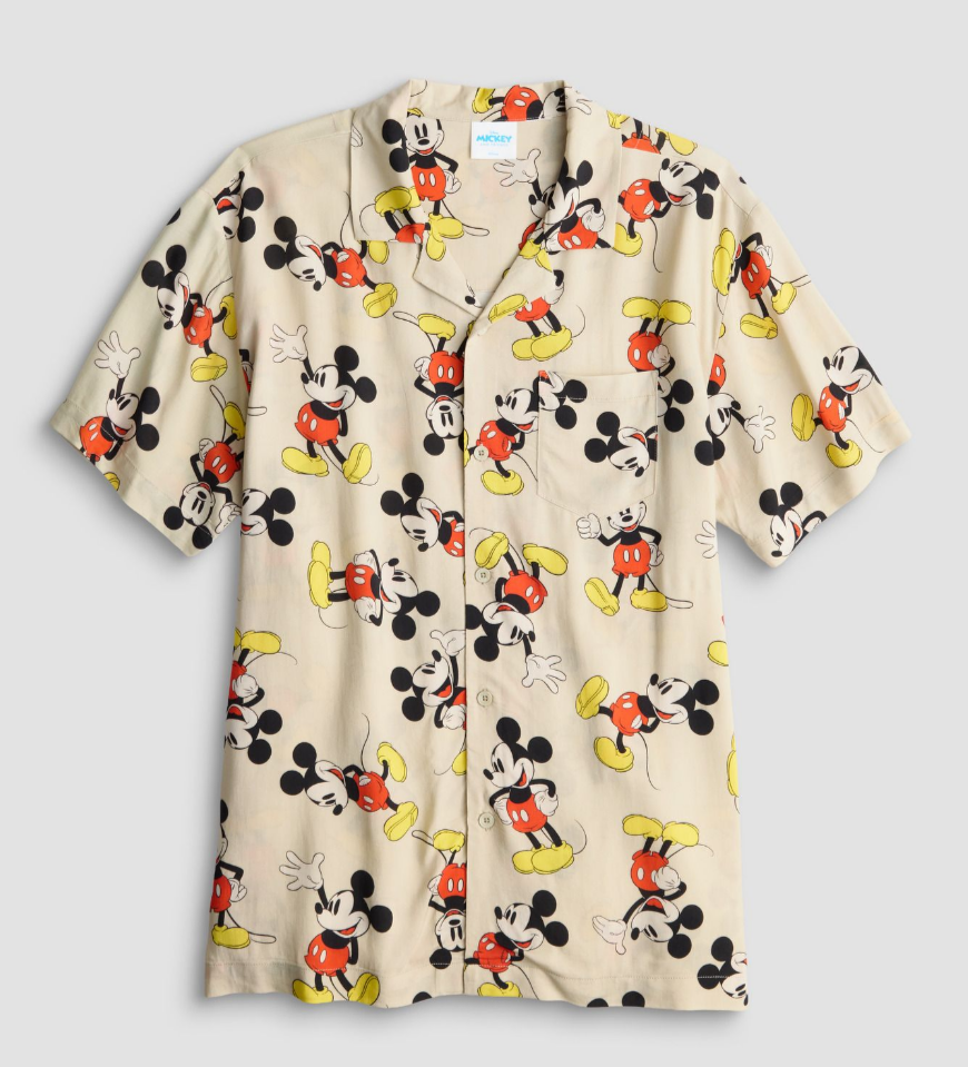 Men's Disney's Mickey Mouse Short Sleeve Button-Down Shirt XL
