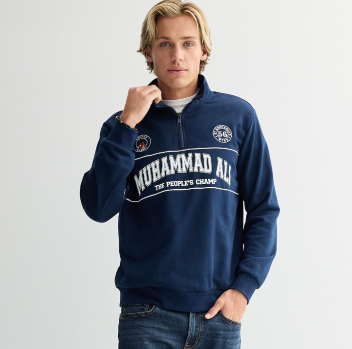 Men's Muhammad Ali Graphic Quarter-Zip Jacket Licensed Character | size large